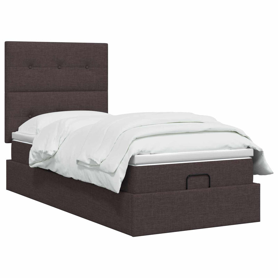 Ottoman Bed met Matrassen en LED Donkerbruin 90 x 200 cm Stof