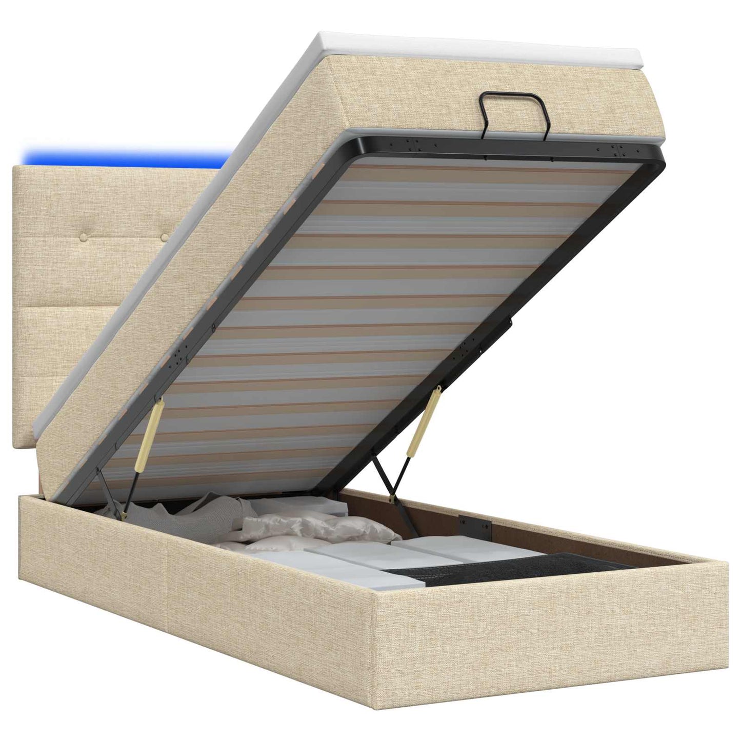 Ottoman Bed met Matrassen en LED Crèmekleurig 90 x 200 cm Stof