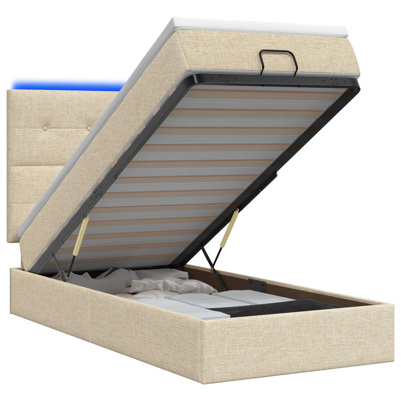 Ottoman Bed met Matrassen en LED Crèmekleurig 90 x 200 cm Stof