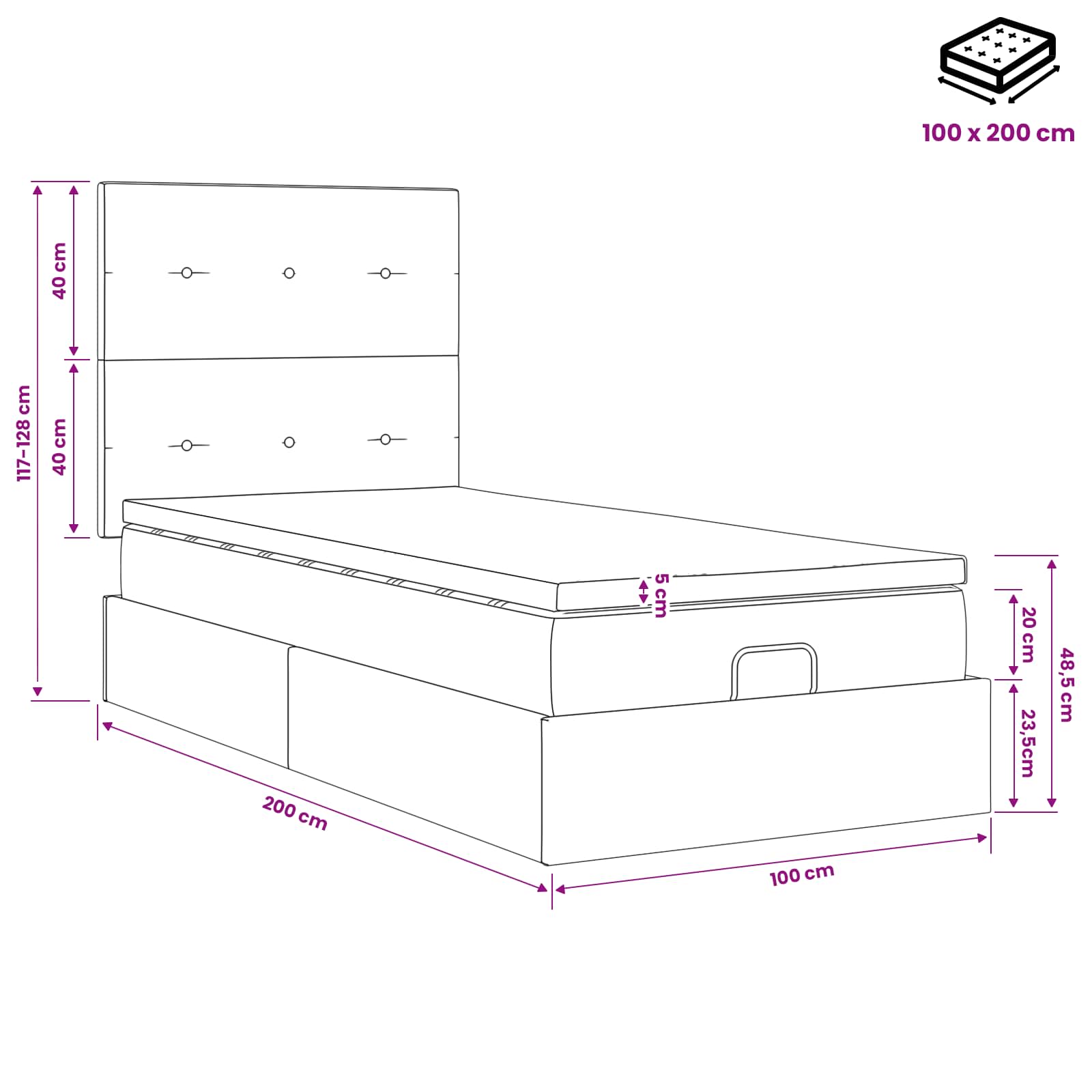 Ottoman Bed met Matrassen en LED Taupe 100 x 200 cm Stof