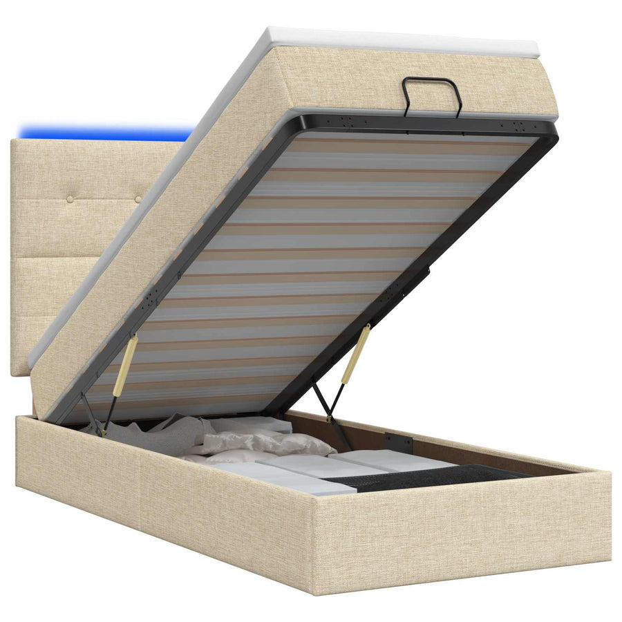 Ottoman Bed met Matrassen en LED Crèmekleurig 100 x 200 cm Stof