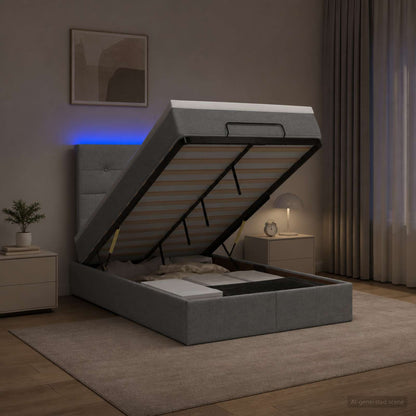 Ottoman Bed met Matrassen en LED Lichtgrijs 120 x 190 cm Stof
