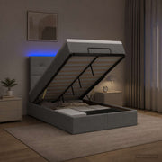 Ottoman bed 120x200 cm lichtgrijs stof met matras en LED