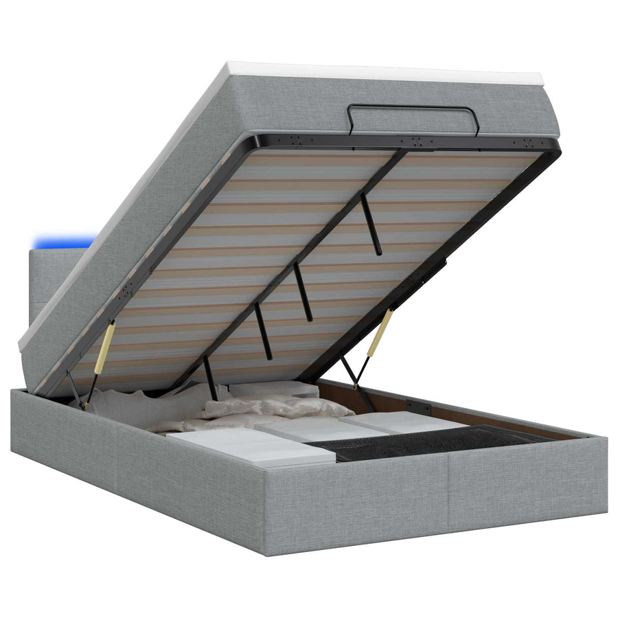Ottoman Bed met Matrassen en LED Lichtgrijs 120 x 190 cm Stof