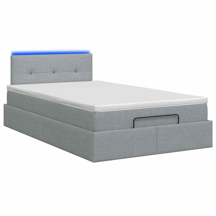 Ottoman Bed met Matrassen en LED Lichtgrijs 120 x 190 cm Stof