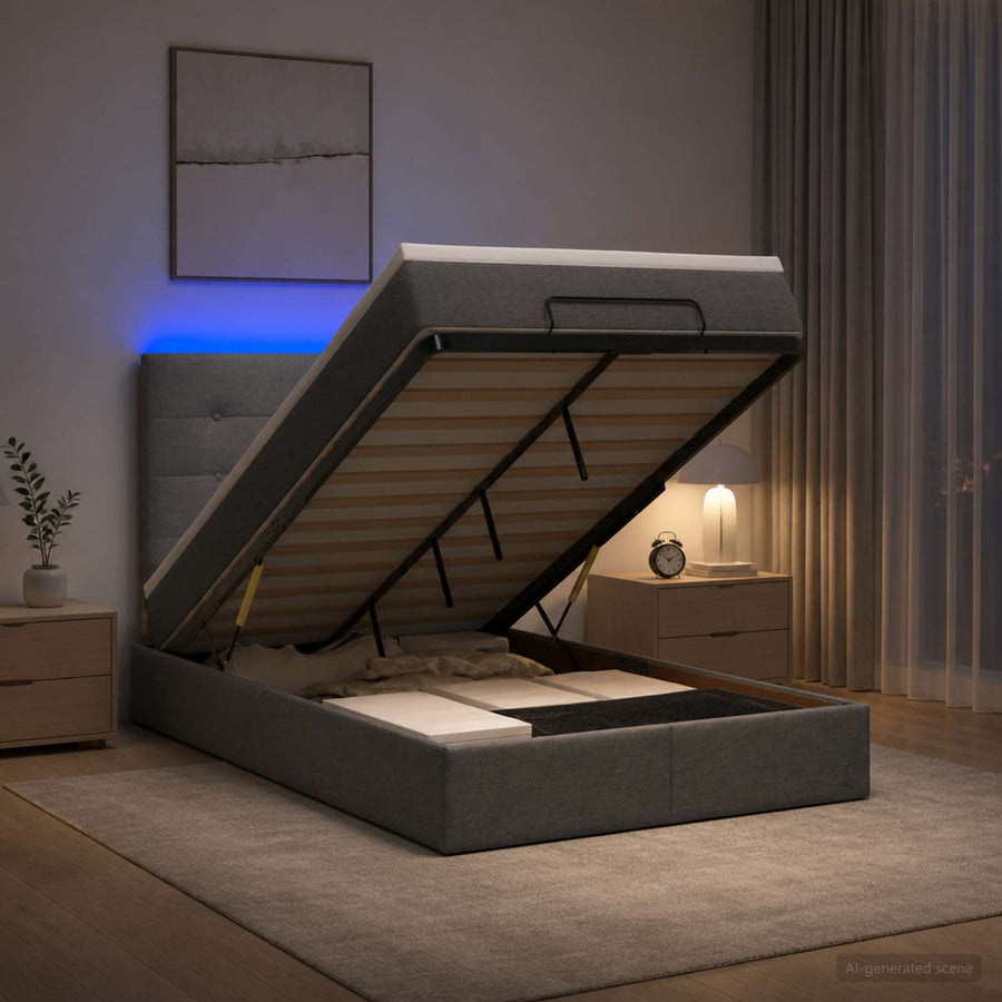 Ottoman Bed met Matrassen en LED Donkergrijs 120 x 200 cm Stof
