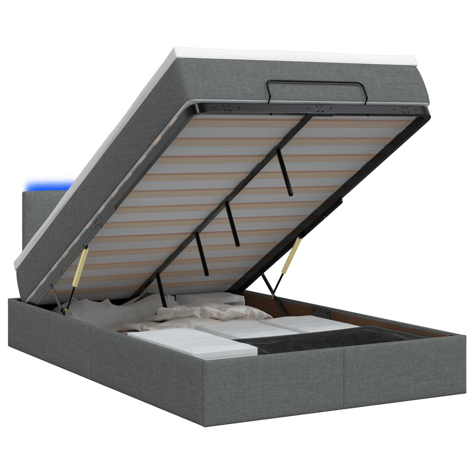 Ottoman Bed met Matrassen en LED Donkergrijs 120 x 190 cm Stof