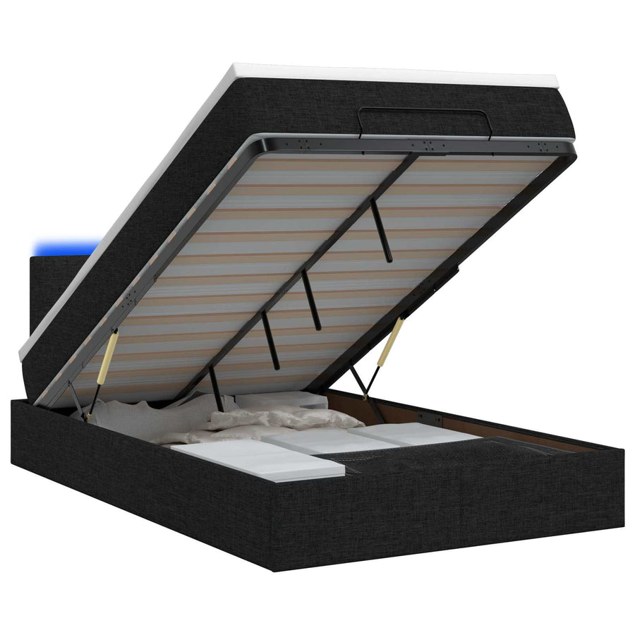 Ottoman Bed met Matrassen en LED Zwart 120 x 190 cm Stof