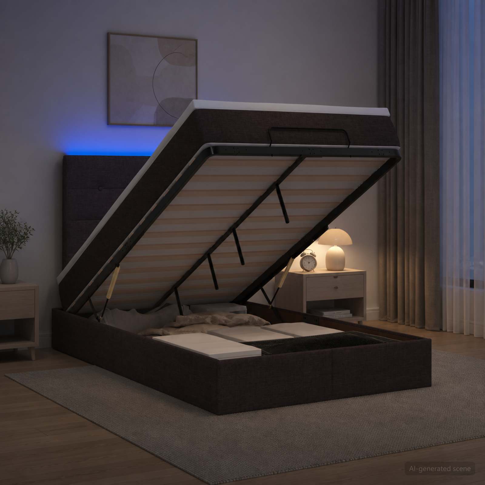 Ottoman Bed met Matrassen en LED Donkerbruin 120 x 190 cm Stof