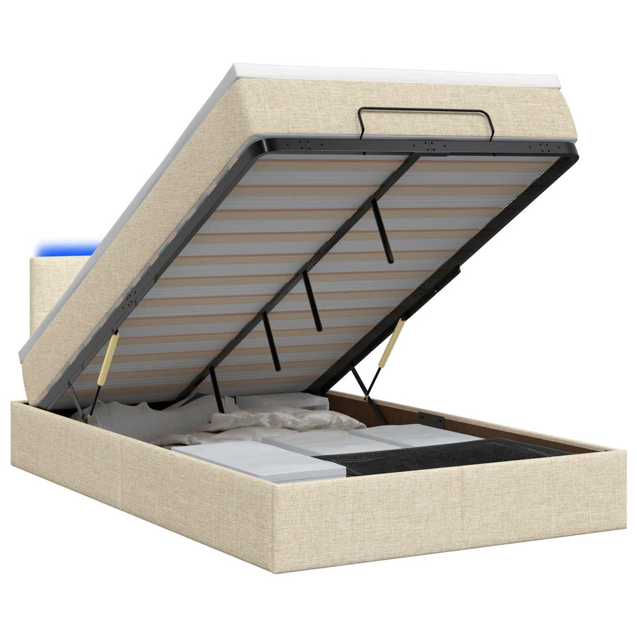 Ottoman Bed met Matrassen en LED Crèmekleurig 120 x 190 cm Stof