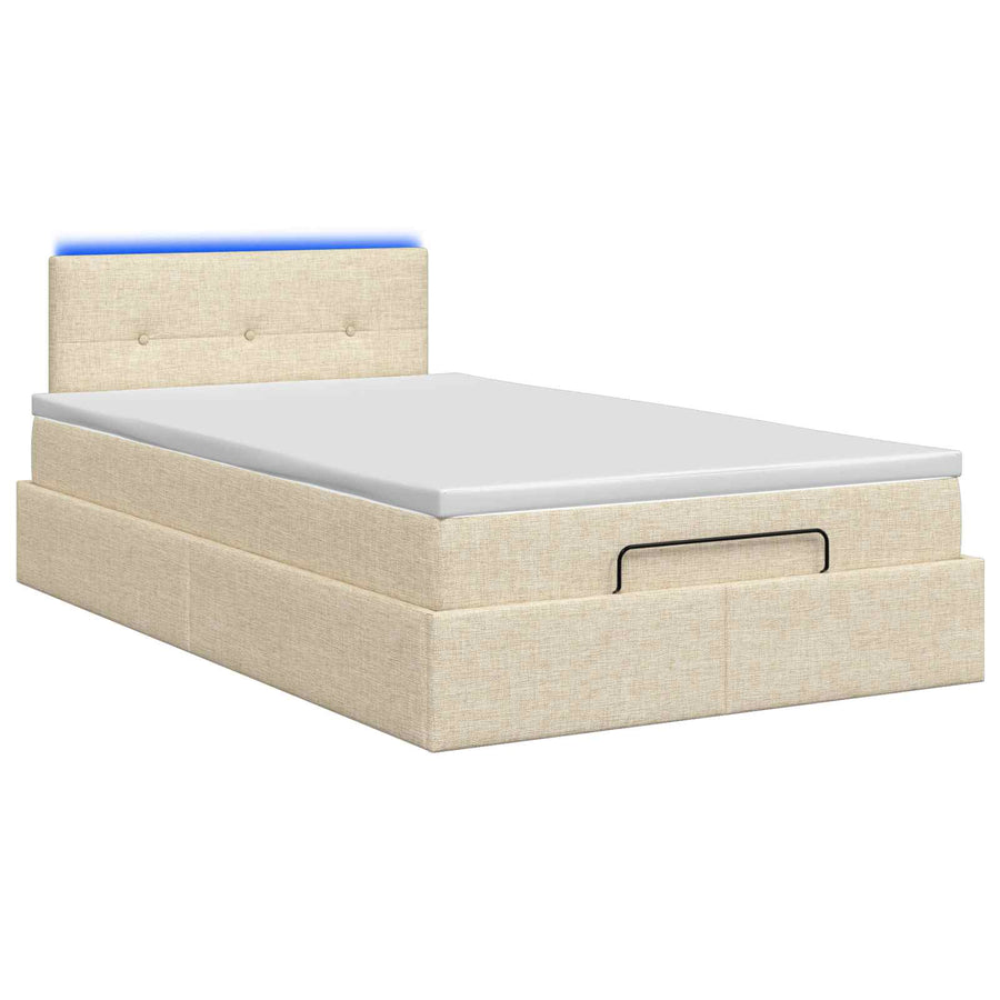 Ottoman Bed met Matrassen en LED Crèmekleurig 120 x 190 cm Stof
