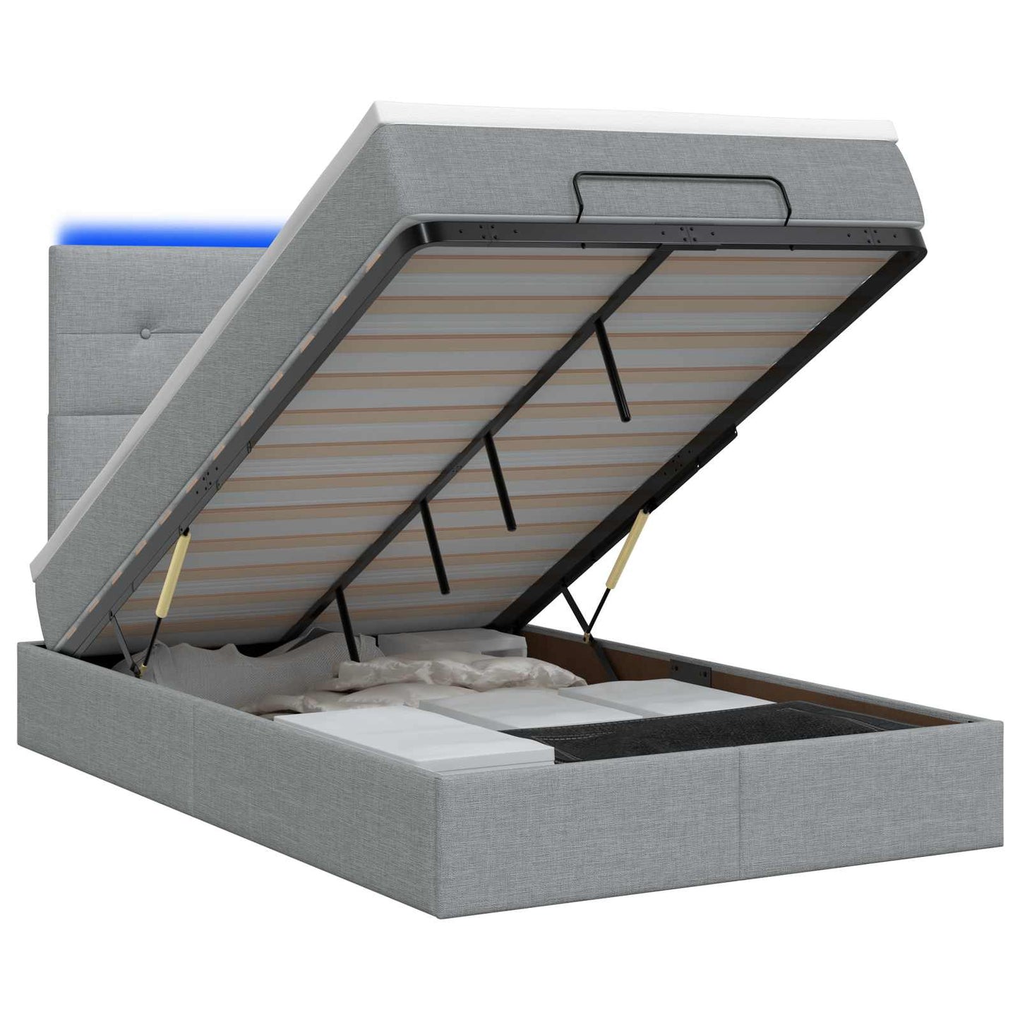 Ottoman Bed met Matrassen en LED Lichtgrijs 120 x 200 cm Stof