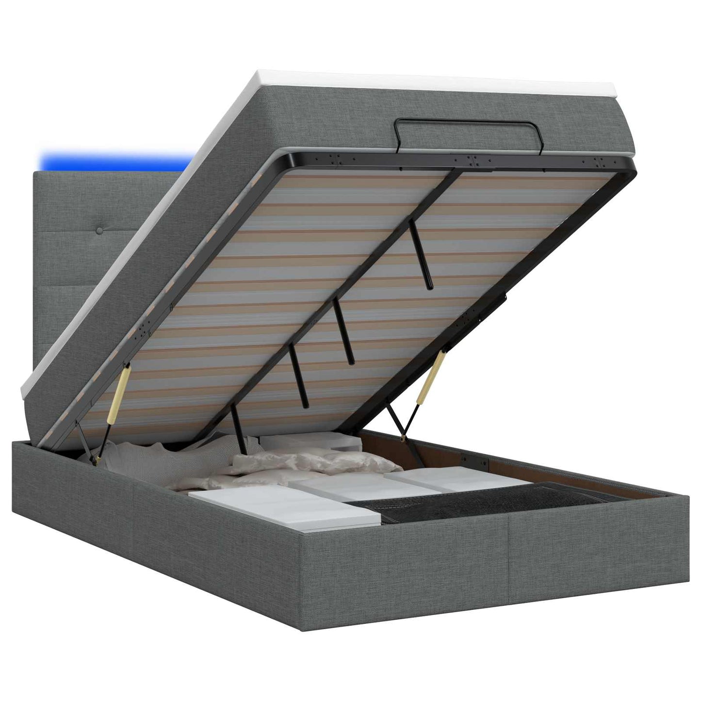 Ottoman Bed met Matrassen en LED Donkergrijs 120 x 200 cm Stof
