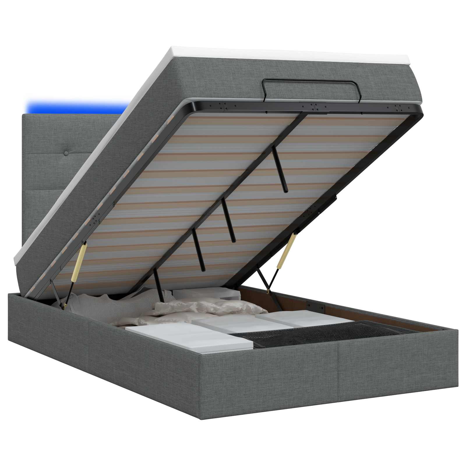 Ottoman Bed met Matrassen en LED Donkergrijs 120 x 200 cm Stof
