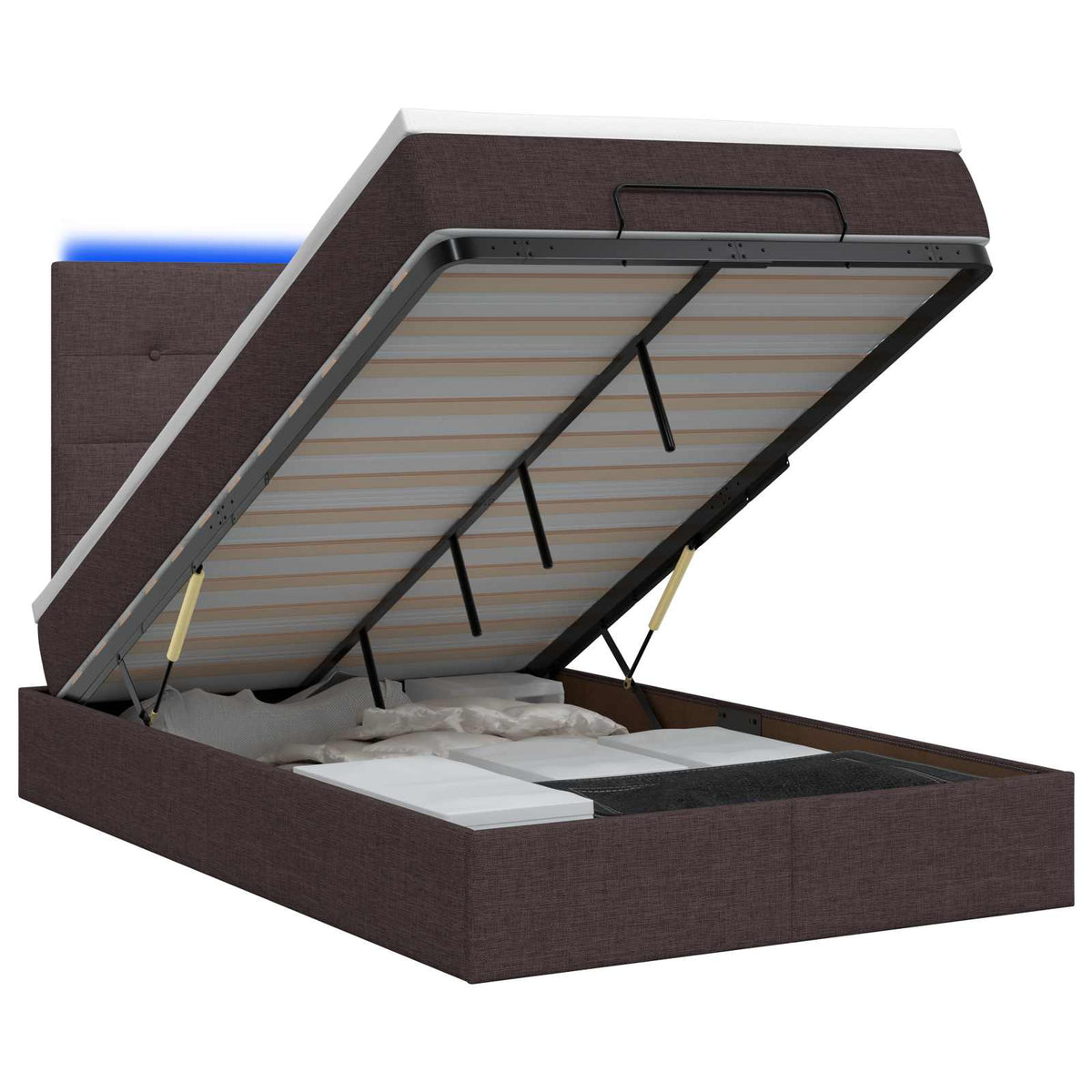Ottoman Bed met Matrassen en LED Donkerbruin 120 x 200 cm Stof