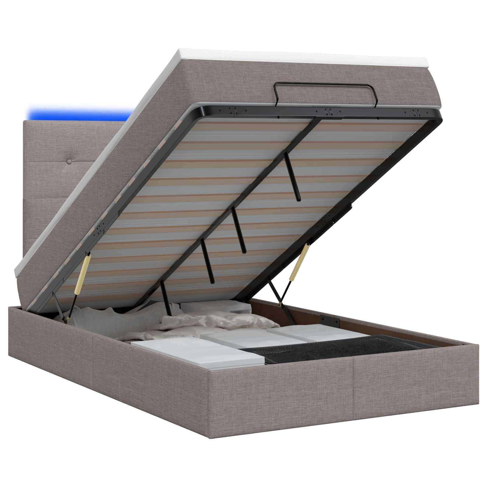 Ottoman Bed met Matrassen en LED Taupe 120 x 200 cm Stof