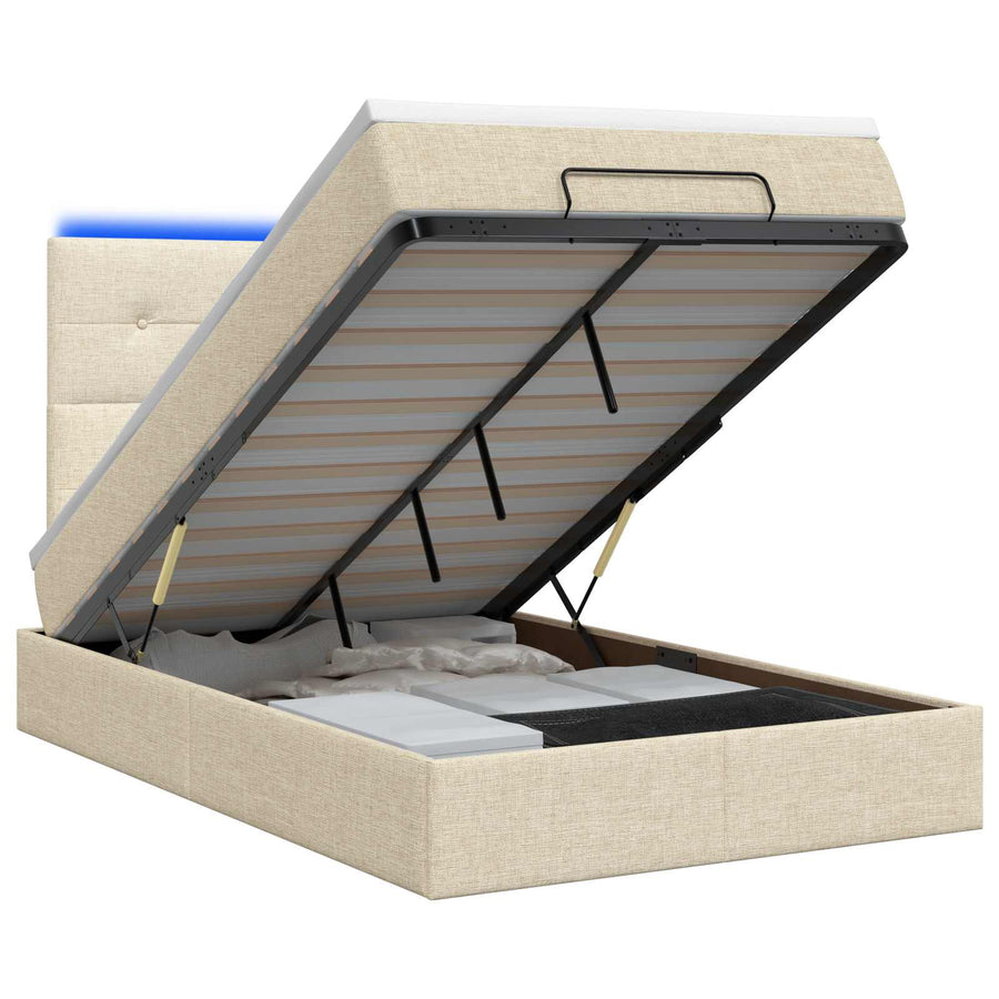 Ottoman Bed met Matrassen en LED Crèmekleurig 120 x 200 cm Stof