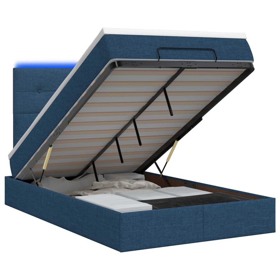 Ottoman Bed met Matrassen en LED Blauw 120 x 200 cm Stof