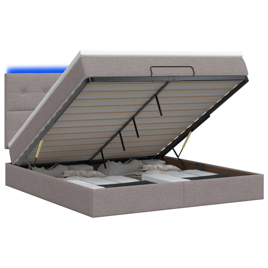 Ottoman Bed met Matrassen en LED Taupe 140 x 190 cm Stof