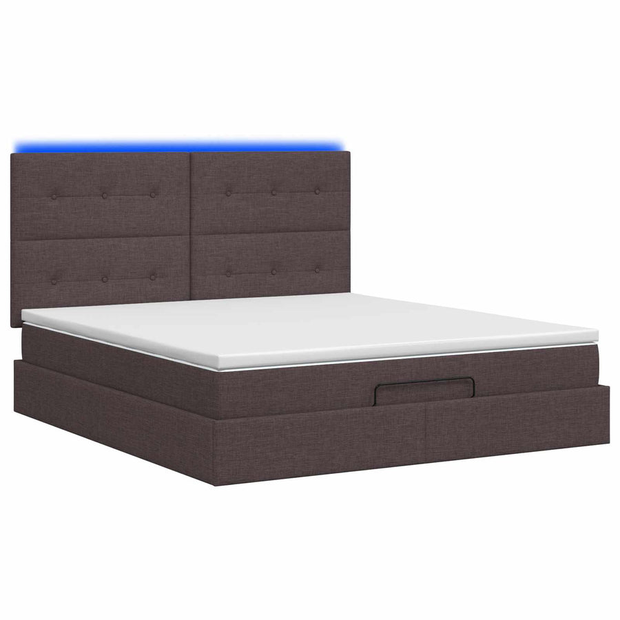 Ottoman Bed met Matrassen en LED Donkerbruin 140 x 200 cm Stof