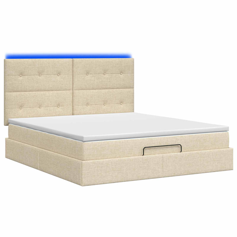 Ottoman Bed met Matrassen en LED Crèmekleurig 140 x 200 cm Stof