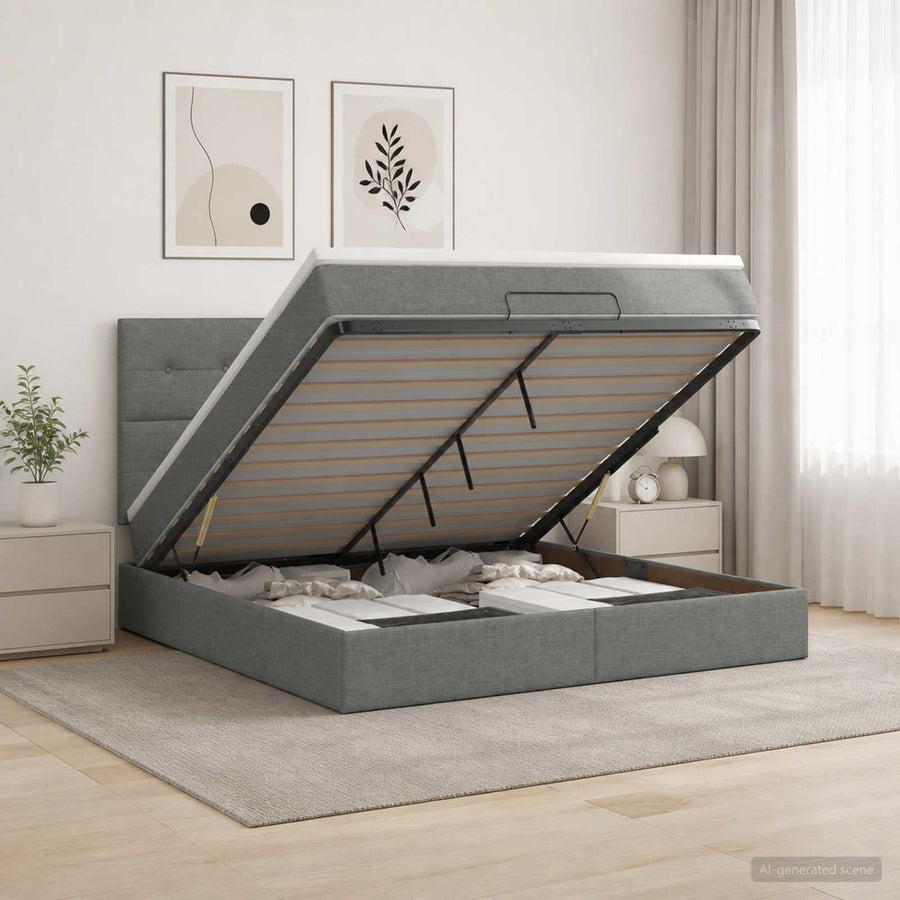 Ottoman bed met matras Donkergrijs 180 x 200 cm Stof