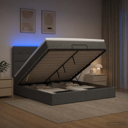 Ottoman Bed met Matrassen en LED Donkergrijs 180 x 200 cm Stof