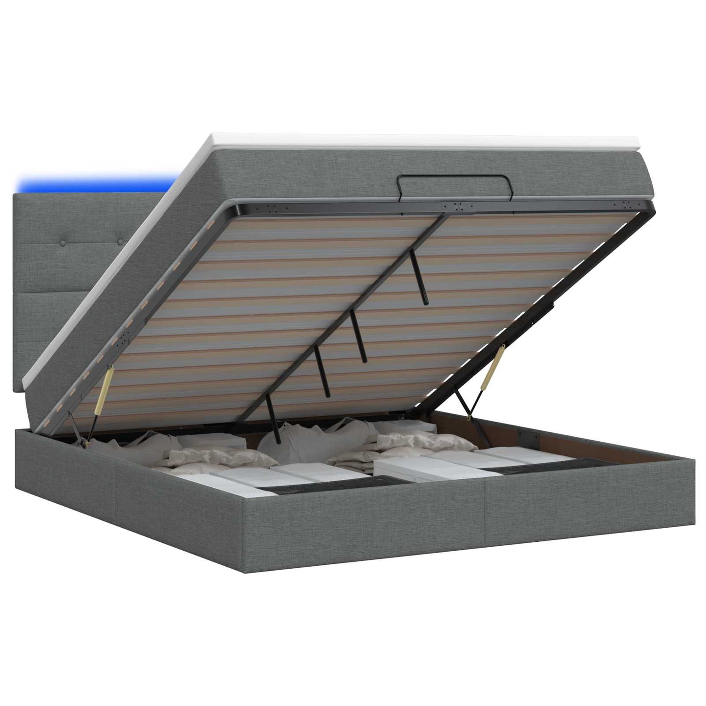 Ottoman Bed met Matrassen en LED Donkergrijs 180 x 200 cm Stof