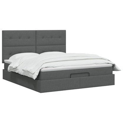 Ottoman Bed met Matrassen en LED Donkergrijs 180 x 200 cm Stof