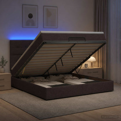 Ottoman Bed met Matrassen en LED Donkerbruin 140 x 190 cm Stof