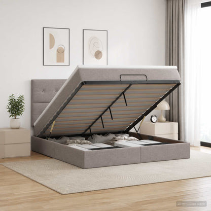 Ottoman bed met matras met hoofdeinde Taupe 160 x 200 cm Stof