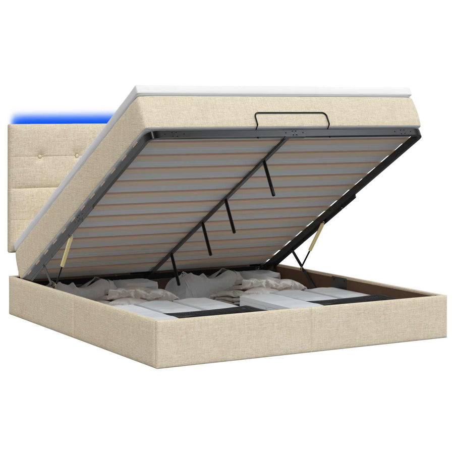 Ottoman Bed met Matrassen en LED Crèmekleurig 180 x 200 cm Stof