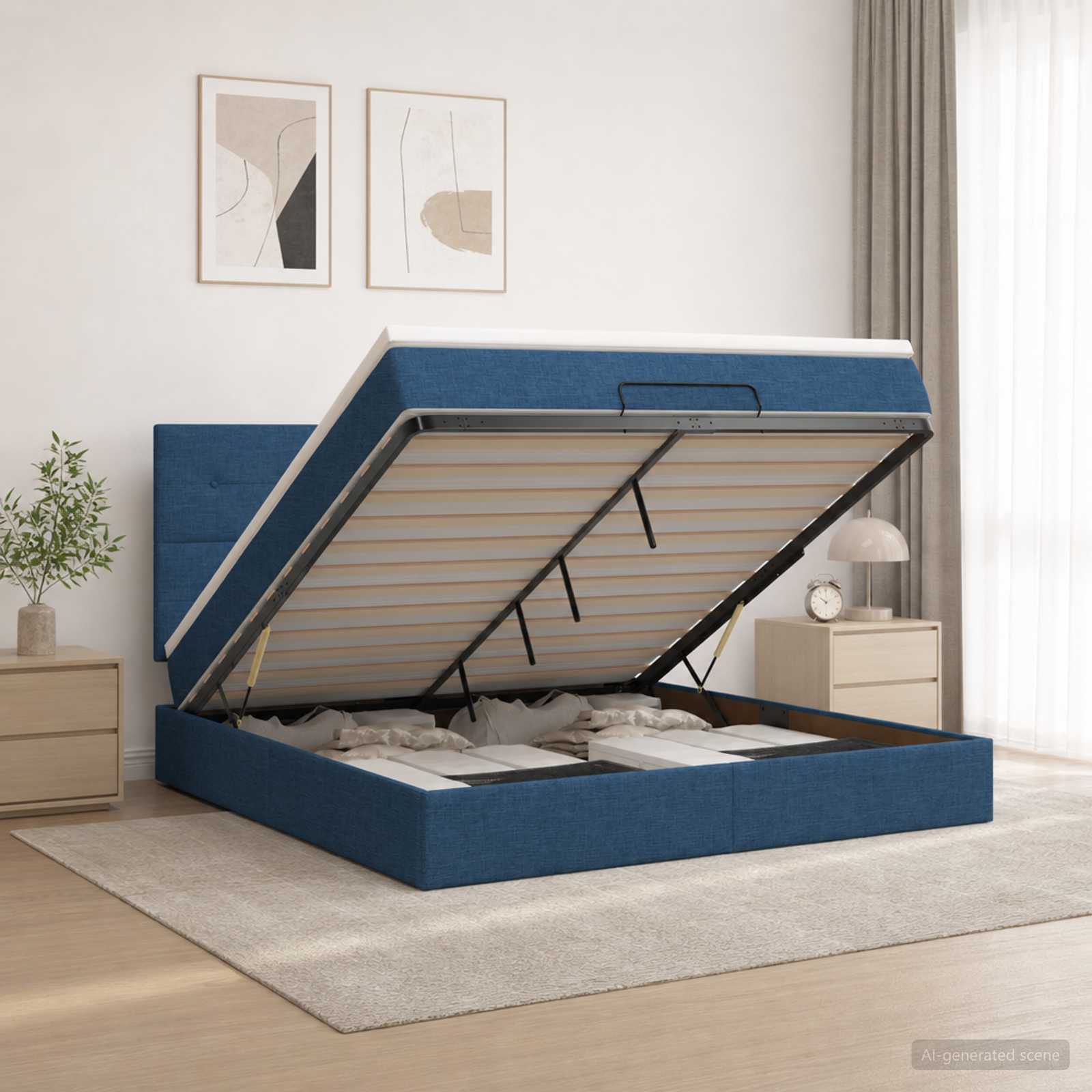 Ottoman bed met matras met hoofdeinde Blauw 180 x 200 cm Stof