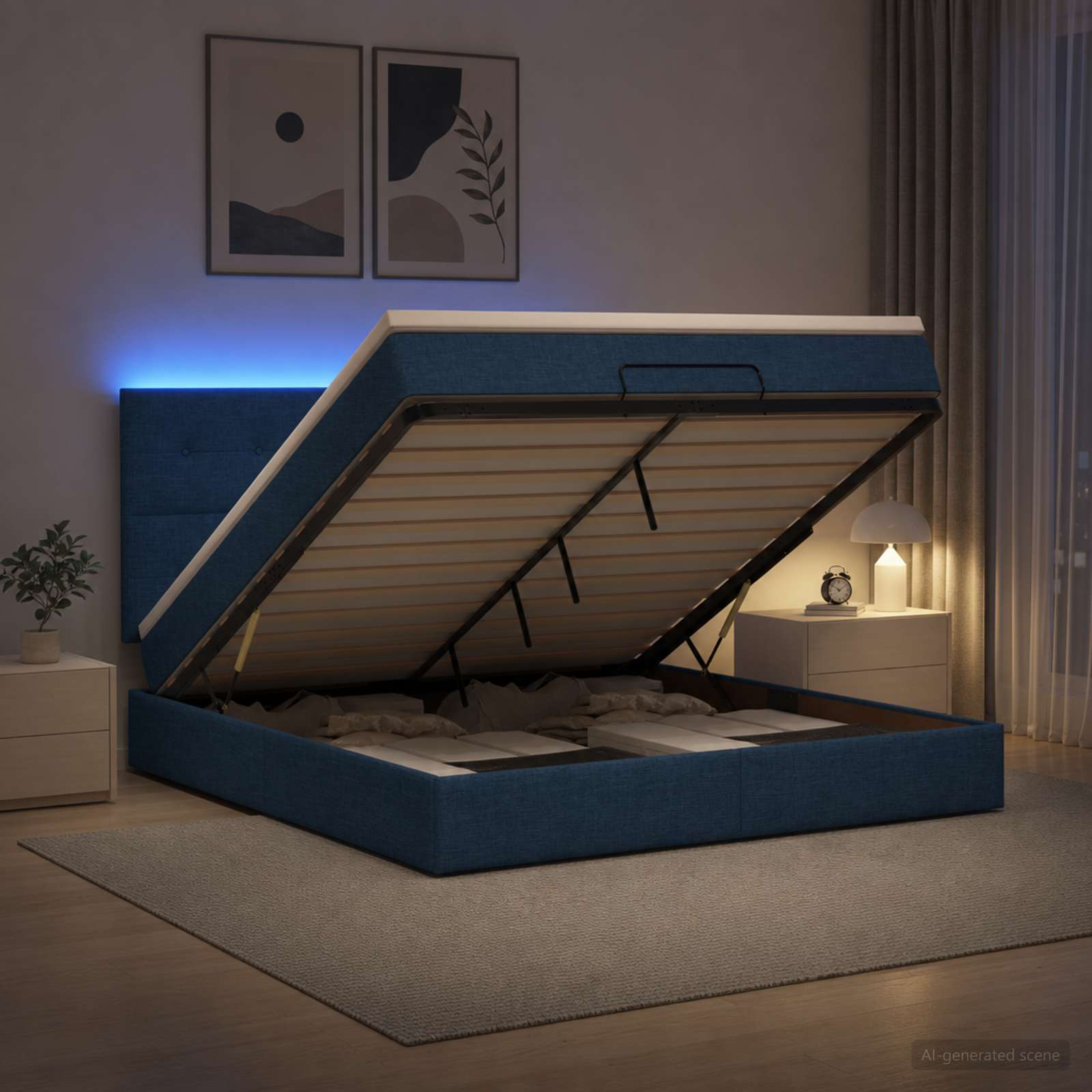 Ottoman Bed met Matrassen en LED Blauw 180 x 200 cm Stof