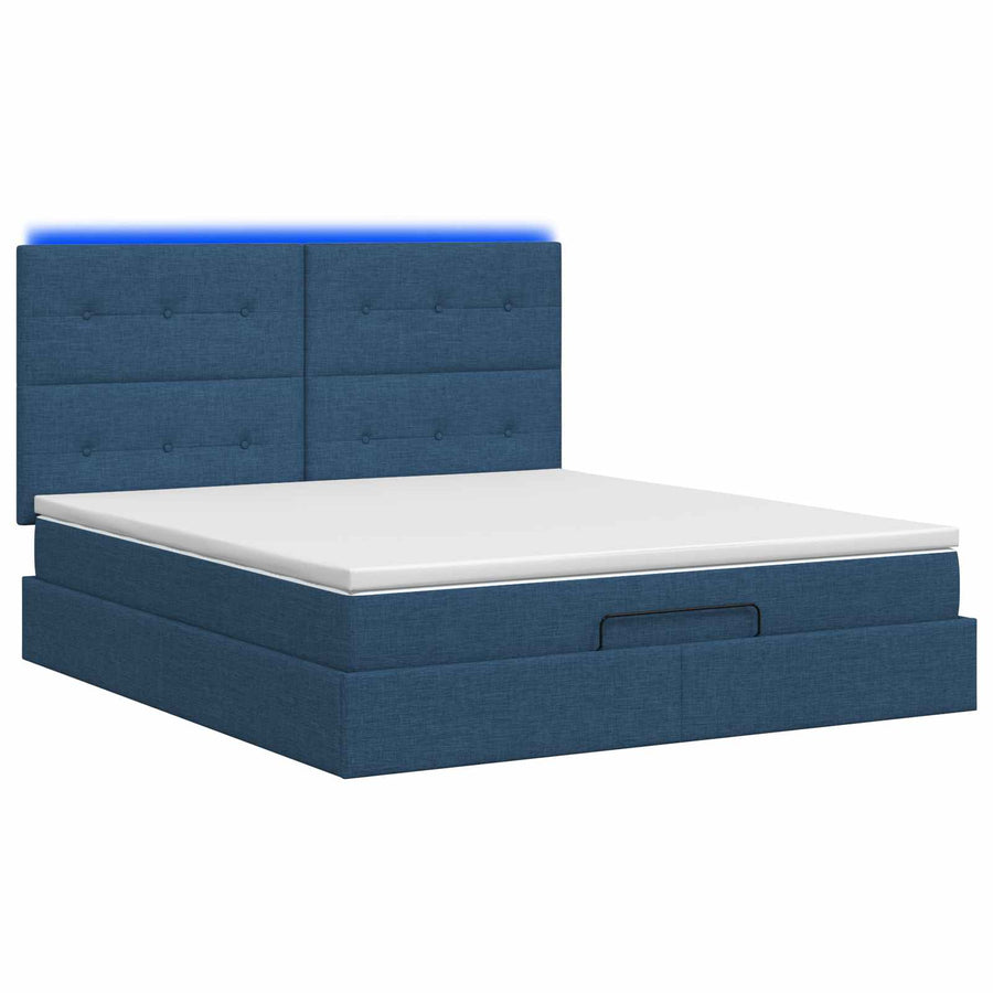Ottoman Bed met Matrassen en LED Blauw 180 x 200 cm Stof