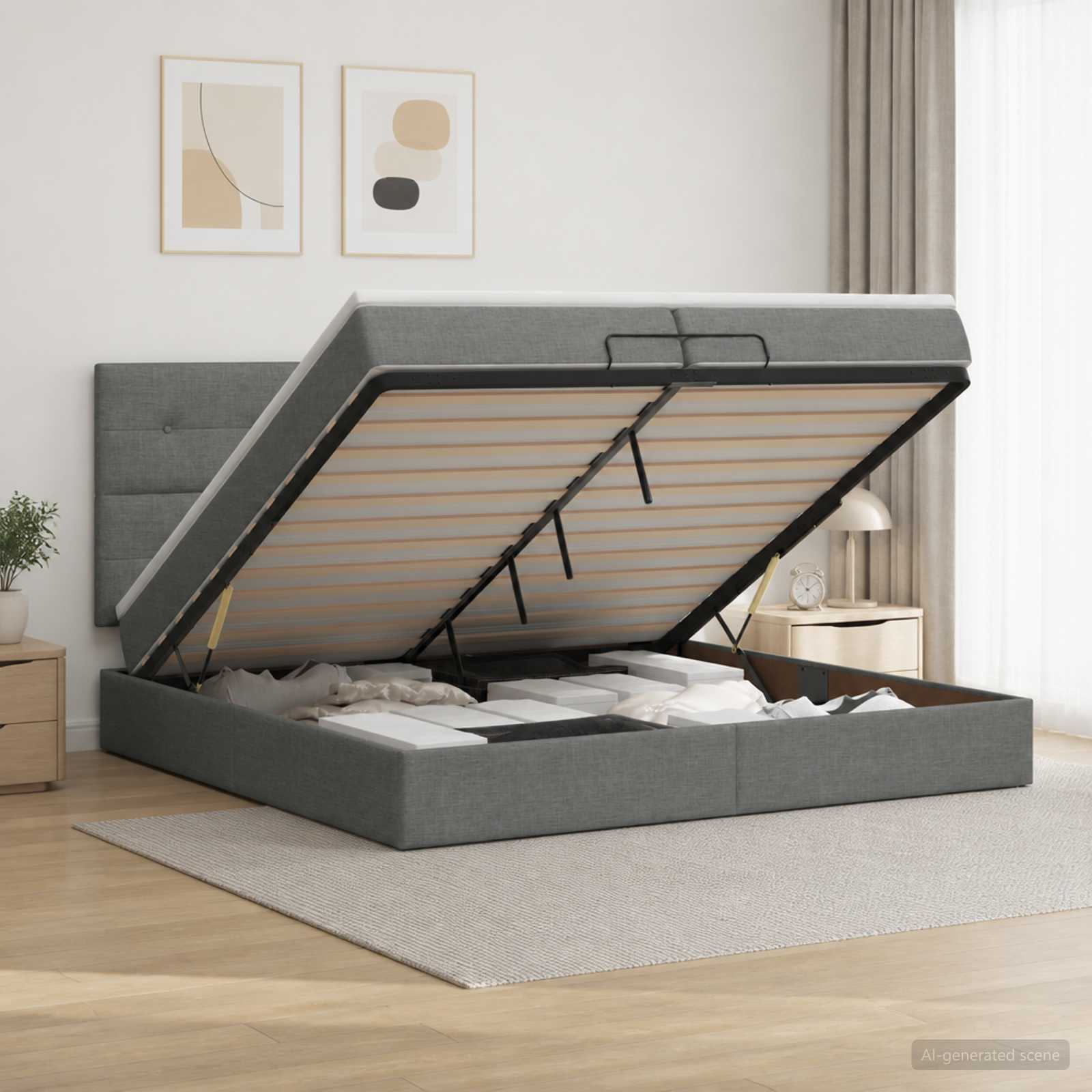 Ottoman bed met matras Donkergrijs 200 x 200 cm Stof