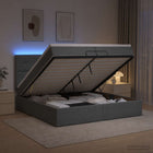 Ottoman bed 200x200 cm donkergrijs met matras en LED