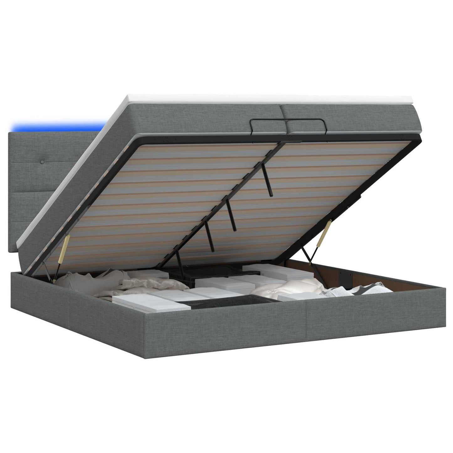 Ottoman Bed met Matrassen en LED Donkergrijs 200 x 200 cm Stof