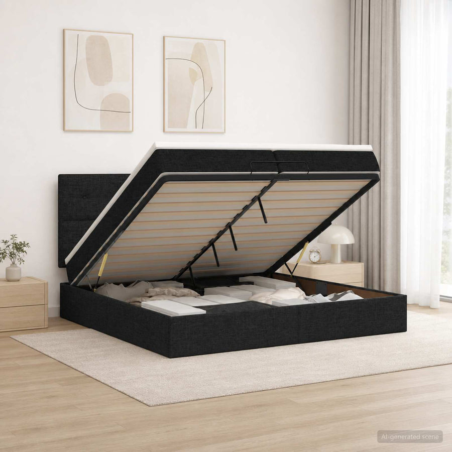 Ottoman bed met matras met hoofdeinde Zwart 200 x 200 cm Stof