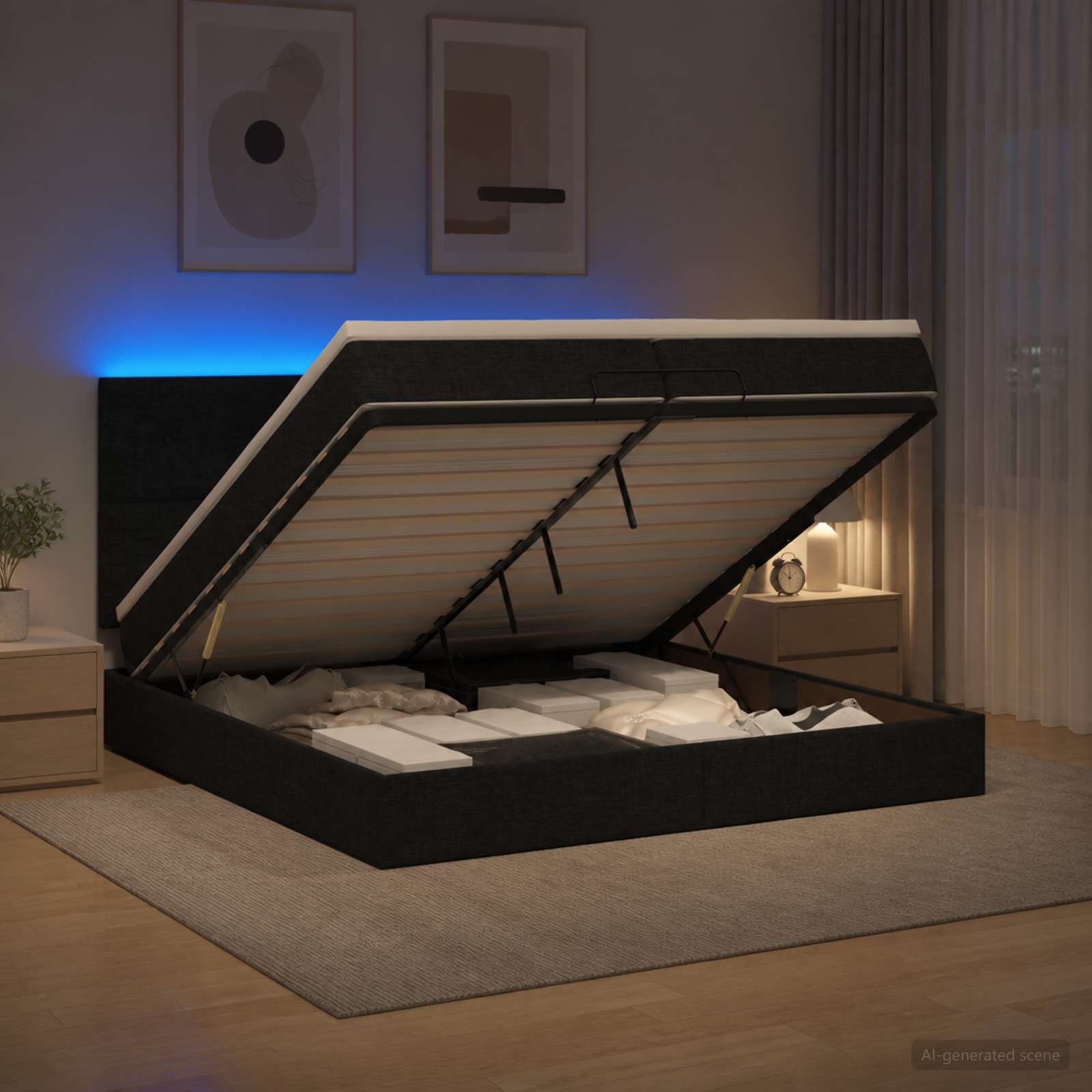 Ottoman Bed met Matrassen en LED Zwart 200 x 200 cm Stof