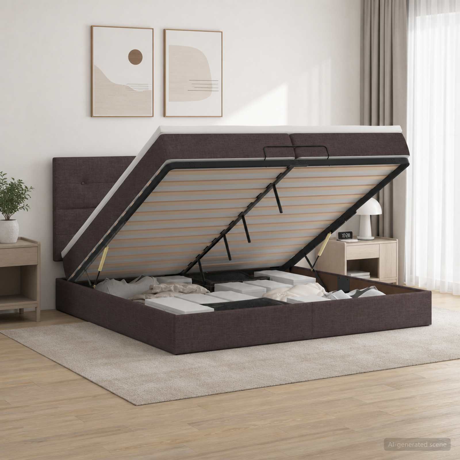 Ottoman bed met matras Donkerbruin 200 x 200 cm Stof