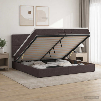Ottoman bed met matras Donkerbruin 200 x 200 cm Stof