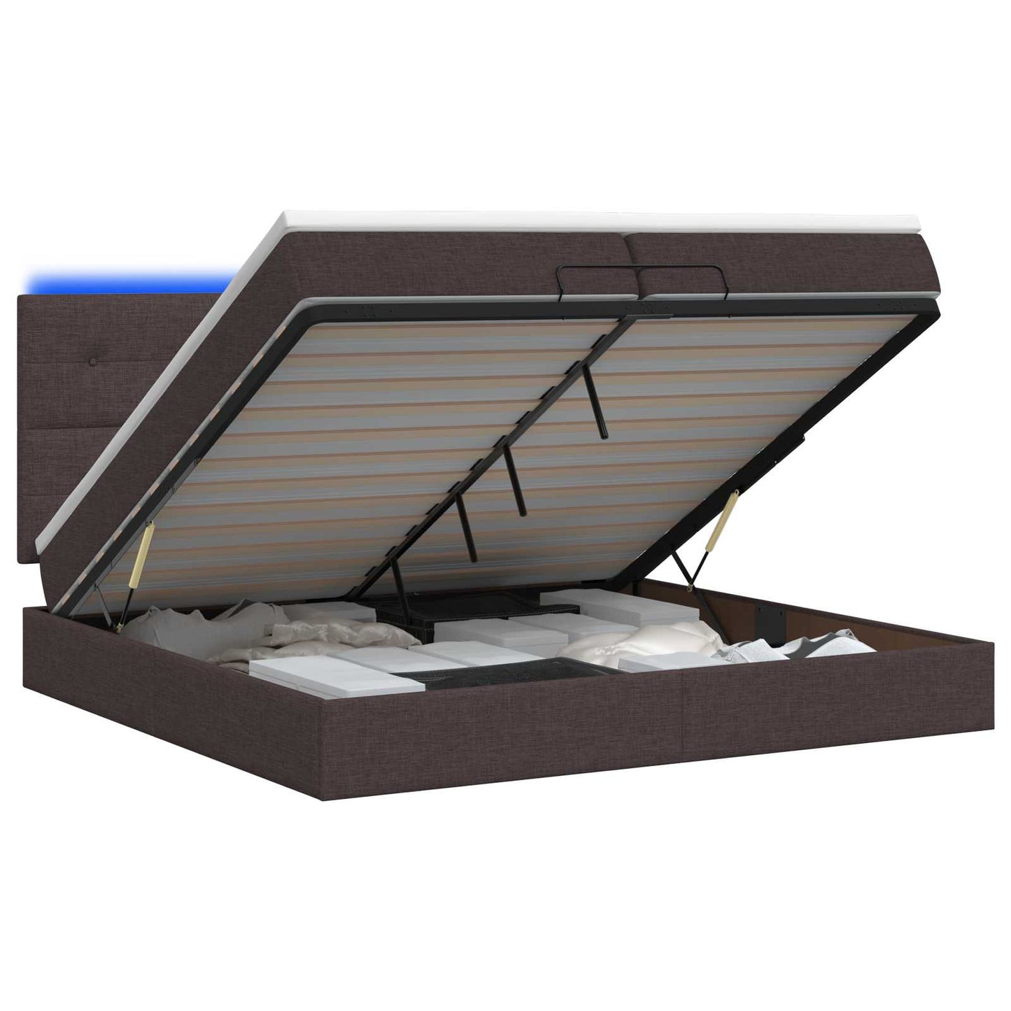 Ottoman Bed met Matrassen en LED Donkerbruin 200 x 200 cm Stof