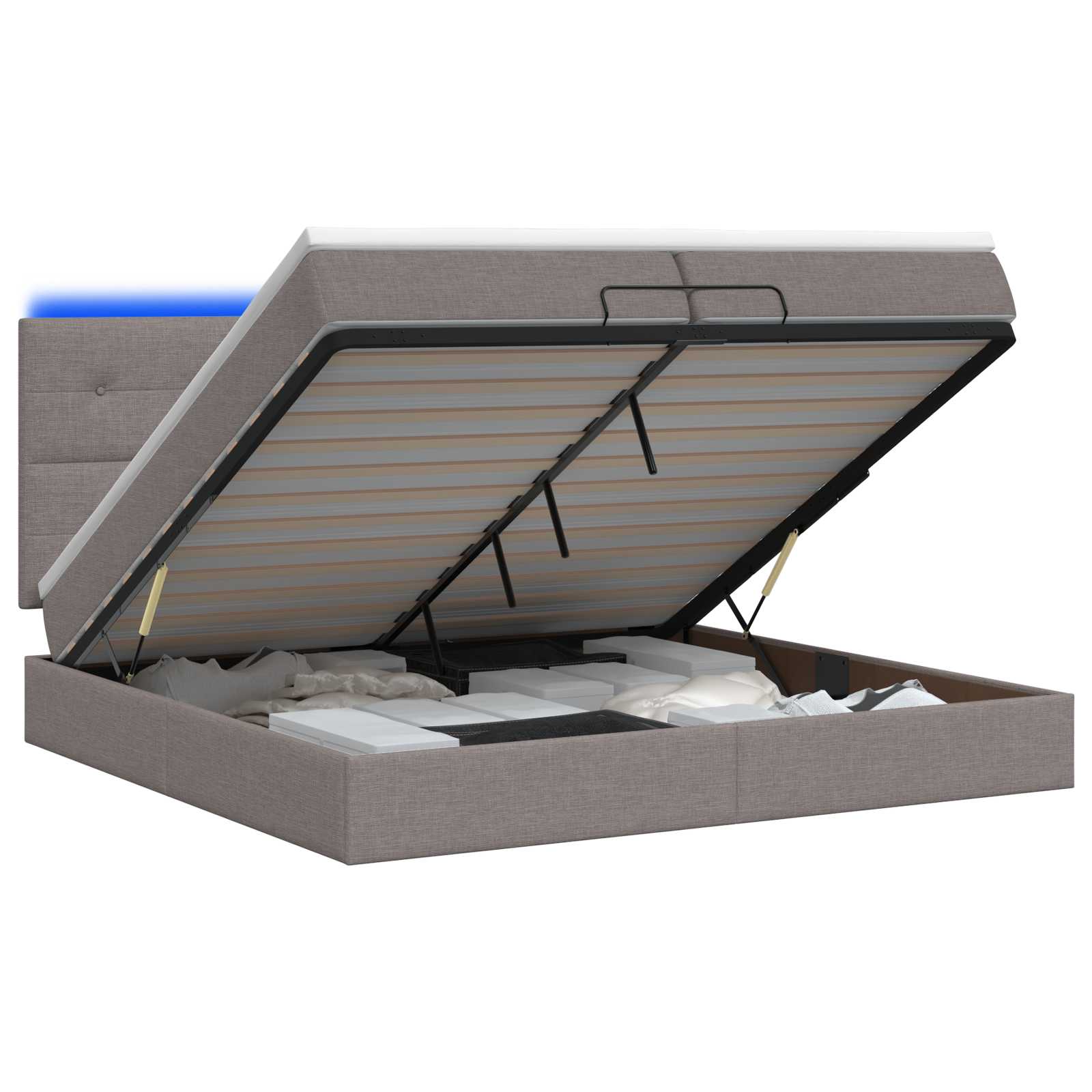 Ottoman Bed met Matrassen en LED Taupe 200 x 200 cm Stof