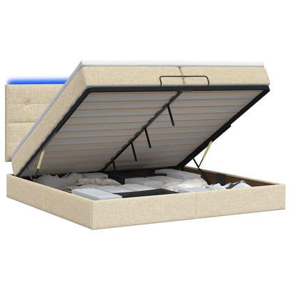 Ottoman Bed met Matrassen en LED Crèmekleurig 200 x 200 cm Stof