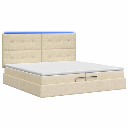 Ottoman Bed met Matrassen en LED Crèmekleurig 200 x 200 cm Stof