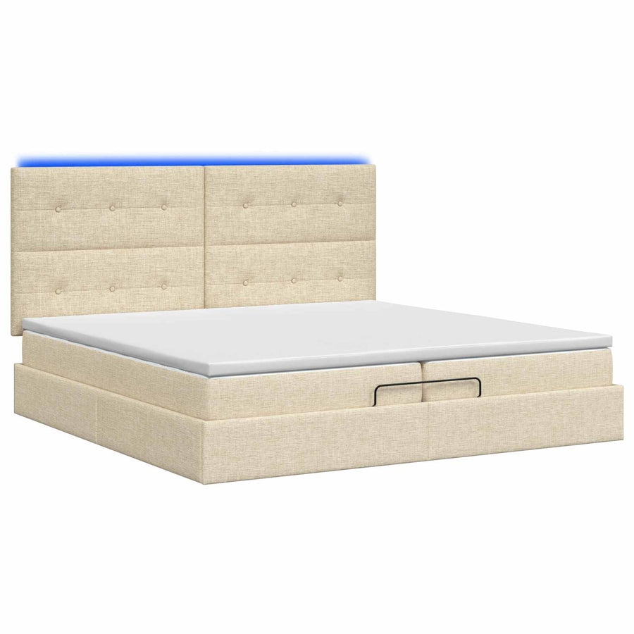 Ottoman Bed met Matrassen en LED Crèmekleurig 200 x 200 cm Stof