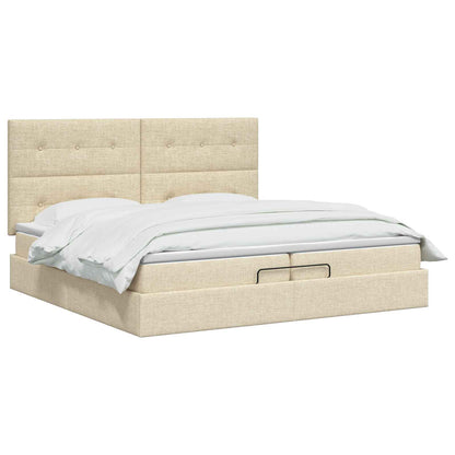 Ottoman Bed met Matrassen en LED Crèmekleurig 200 x 200 cm Stof