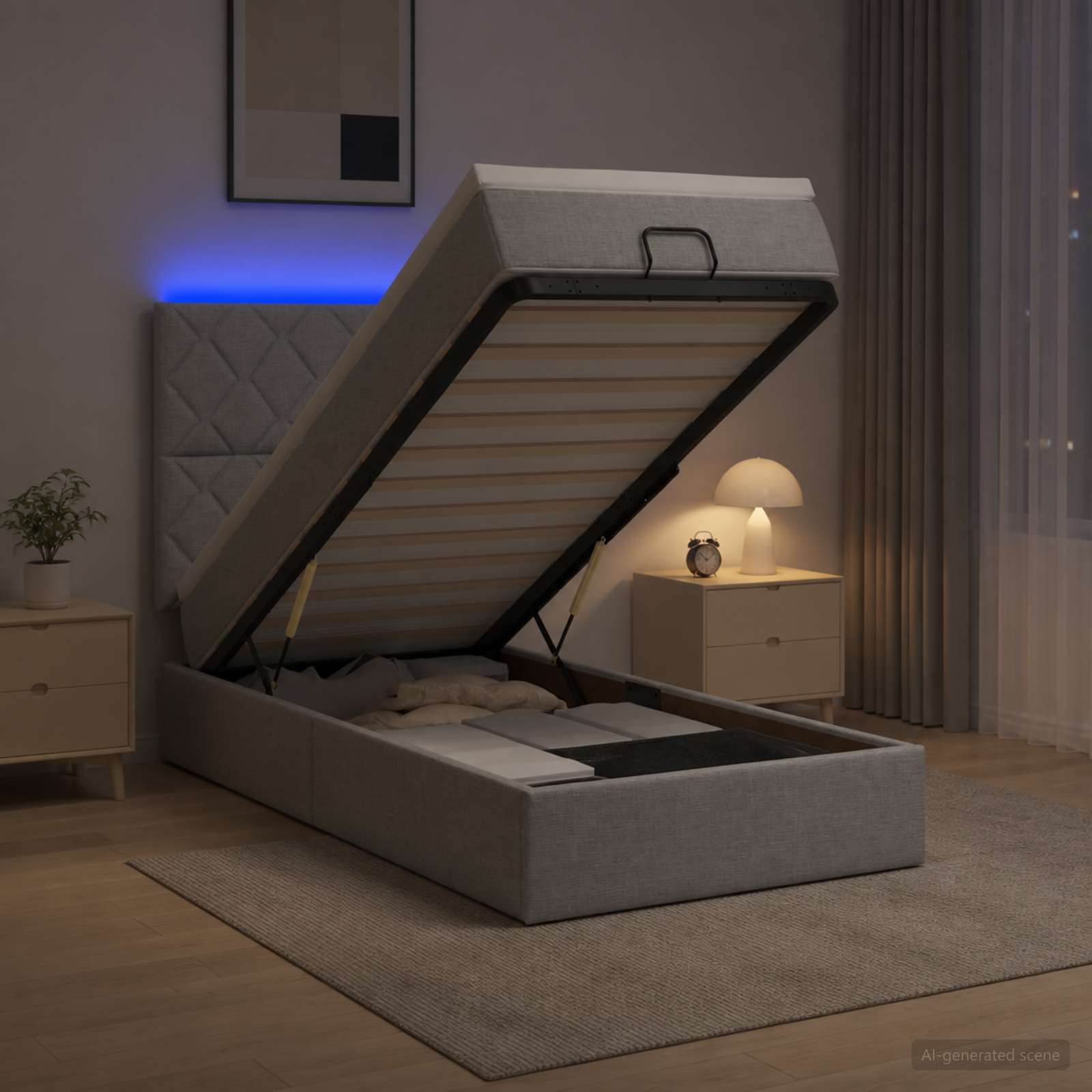 Ottoman Bed met Matrassen en LED Lichtgrijs 90 x 200 cm Stof
