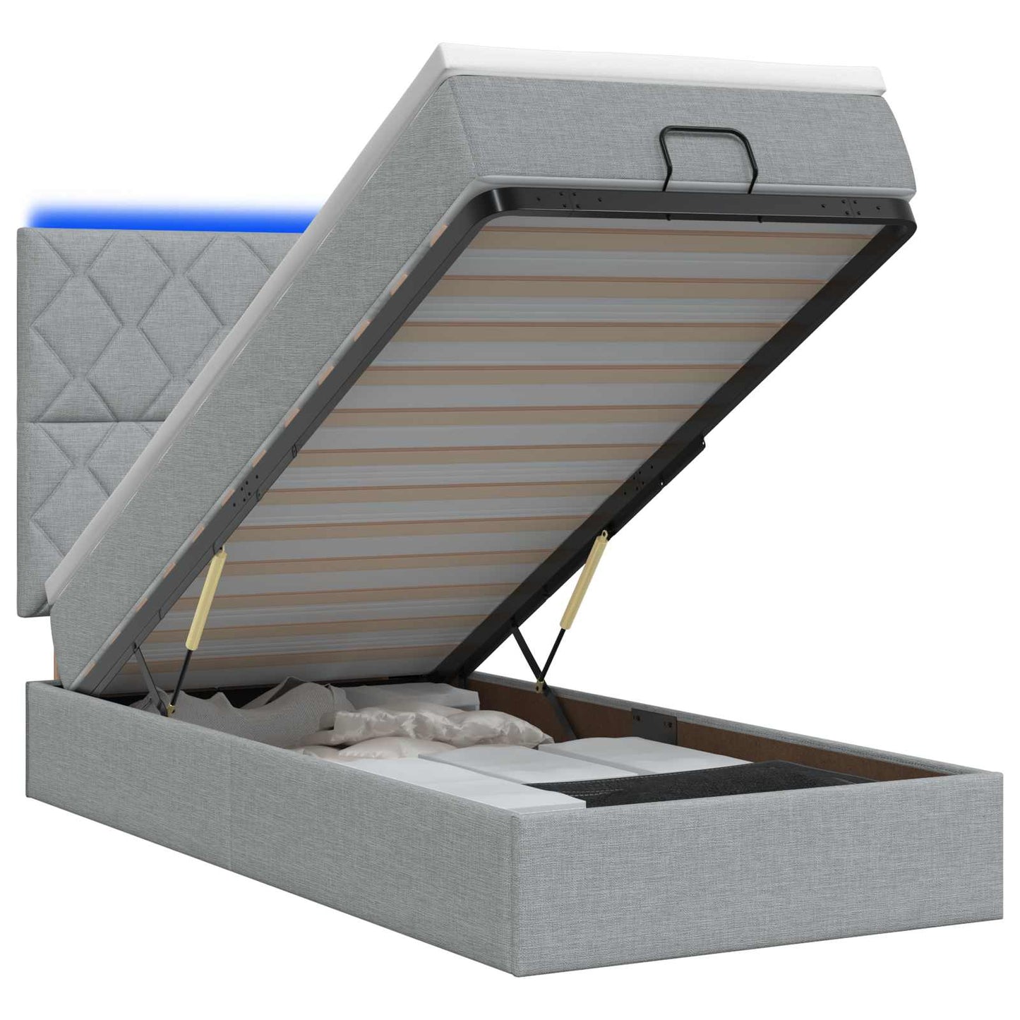Ottoman Bed met Matrassen en LED Lichtgrijs 80 x 200 cm Stof